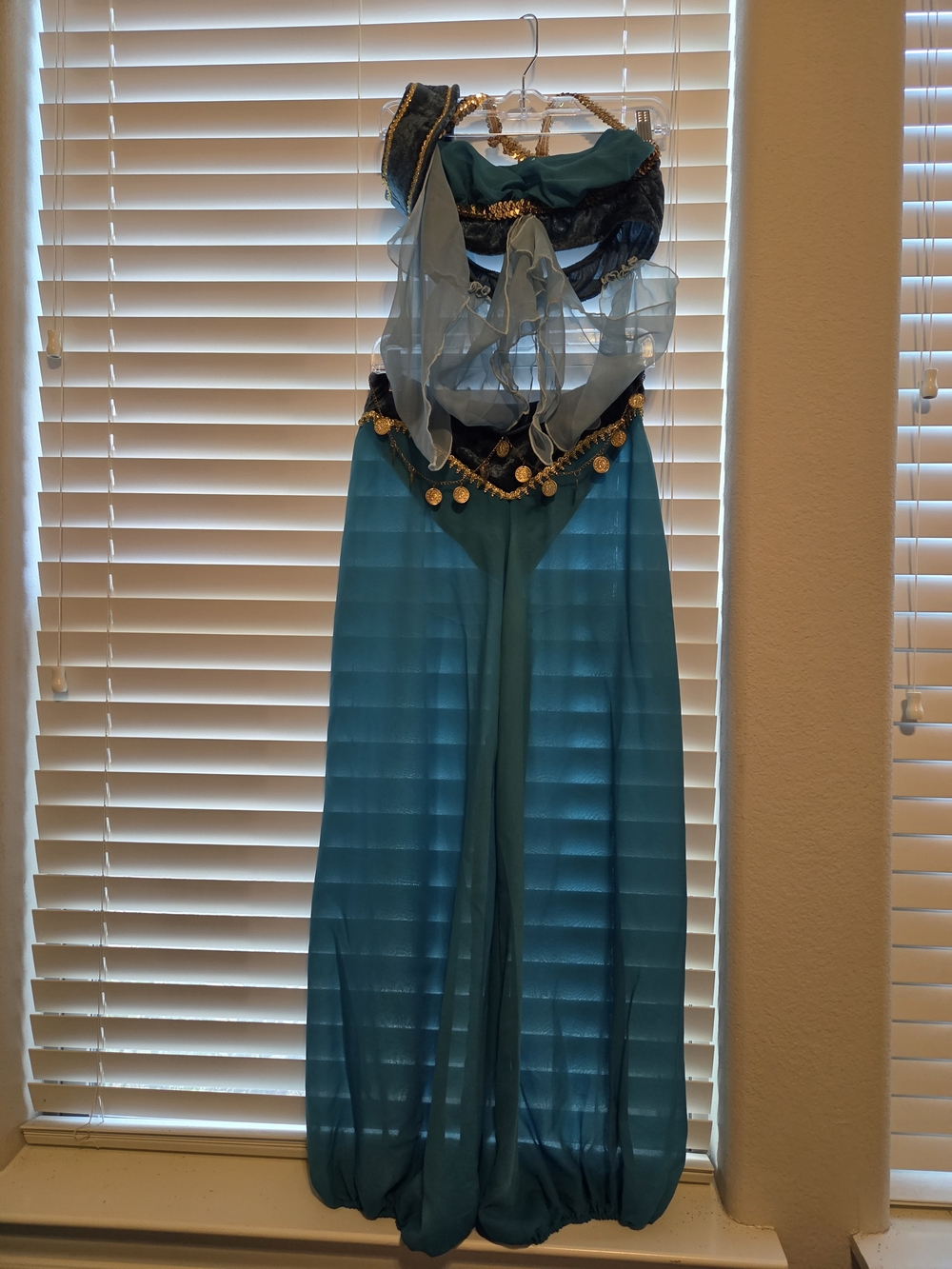 Halloween "I Dream of Jeannie" Women’s Teal Flow Pants with Gold Coin Trim